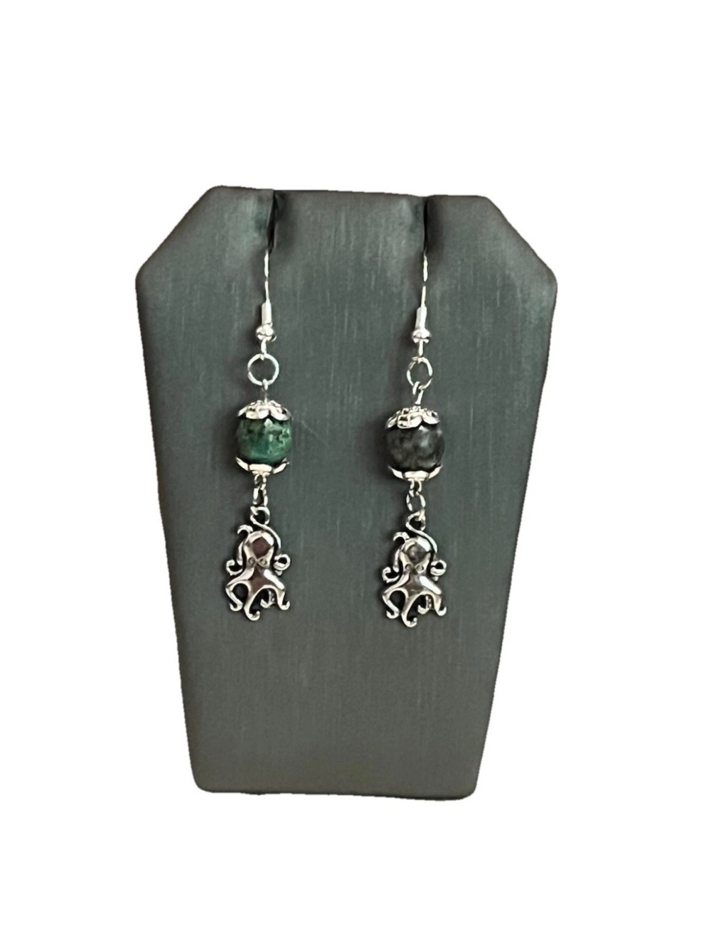 Gothic Octopus Dangle Earrings Silver Witchy Kraken With African Turquoise Bead